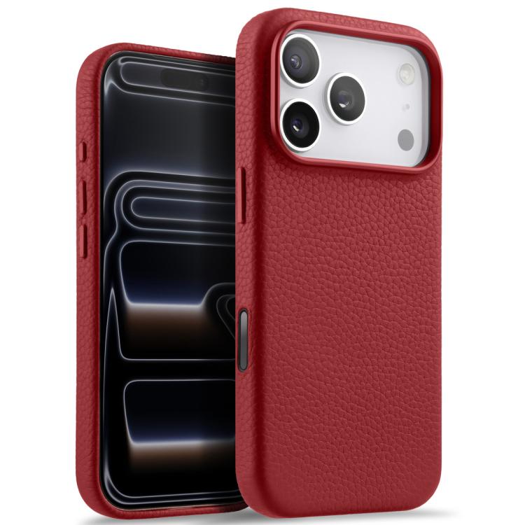 For iPhone 17 Pro melkco Litchi Texture Magnetic Full Coverage Genuine Leather Phone Case with AI Button(Red)