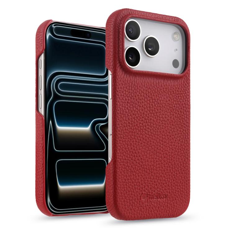 For iPhone 17 Pro melkco Litchi Texture Magnetic Half Coverage Genuine Leather Phone Case(Red)