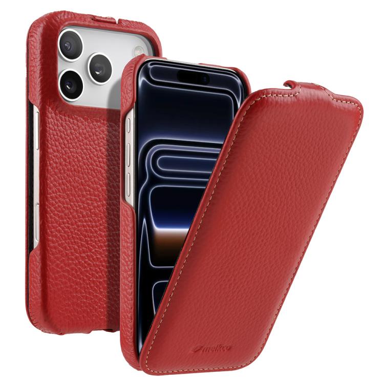 For iPhone 17 Pro melkco Litchi Texture Vertical Flip Magnetic Genuine Leather Phone Case(Red)