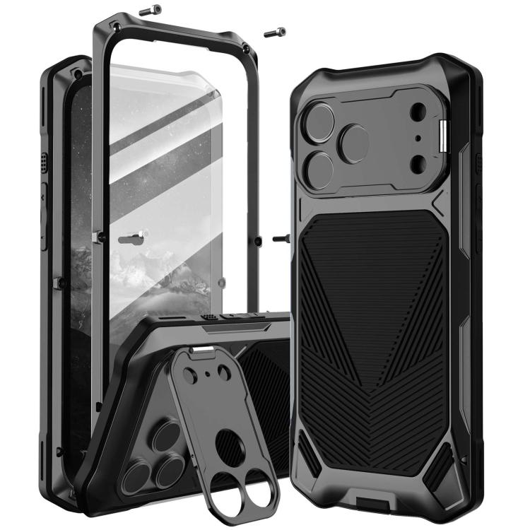 For iPhone 17 Pro Metal Armor Construction IP65 Waterproof Magnetic Phone Case(Black)