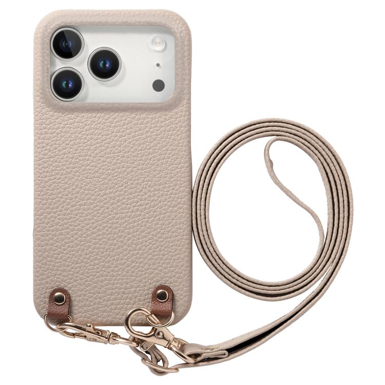 For iPhone 17 Pro Metal Buckle Crossbody Lanyard Litchi Texture PU Back Phone Case(White)