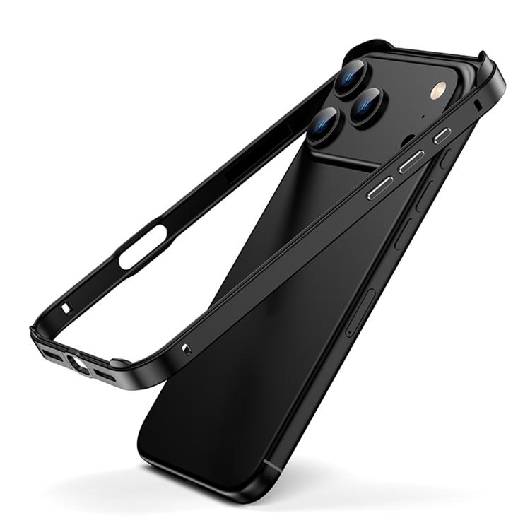 For iPhone 17 Pro Metal Hybrid Silicone Four-Corner Shockproof Cooling Phone Frame Case(Black vinyl + Black)