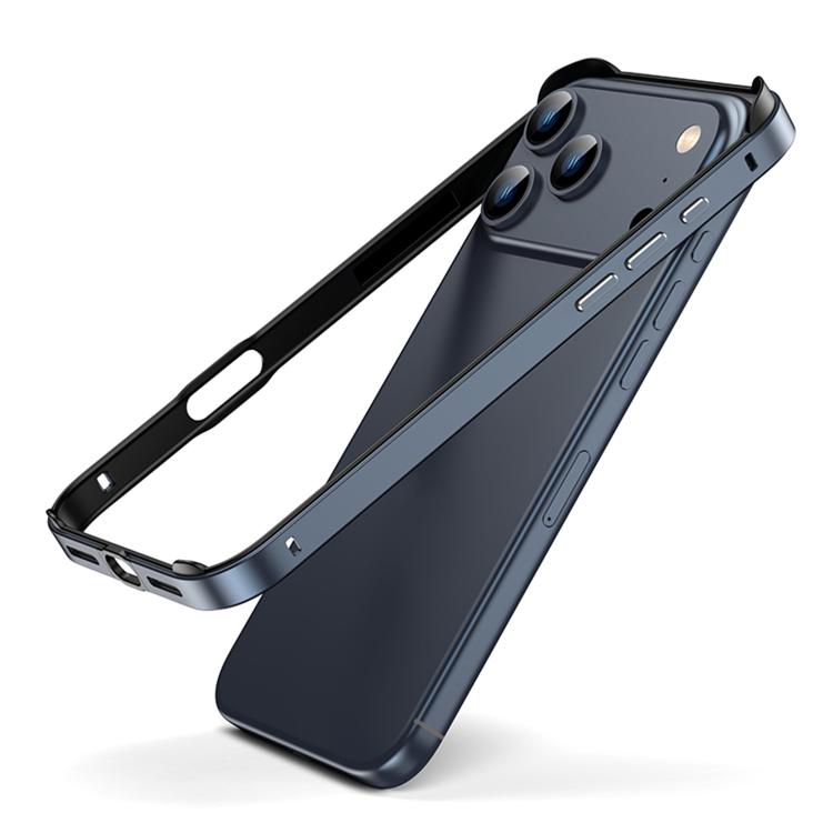 For iPhone 17 Pro Metal Hybrid Silicone Four-Corner Shockproof Cooling Phone Frame Case(Black vinyl + Blue)