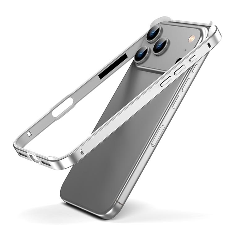 For iPhone 17 Pro Metal Hybrid Silicone Four-Corner Shockproof Cooling Phone Frame Case(White vinyl + Silver)