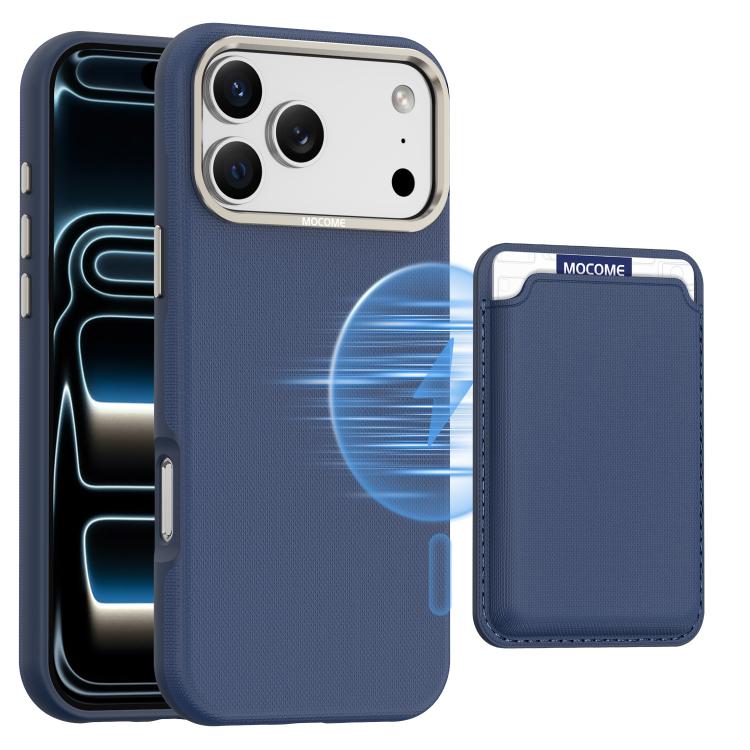 For iPhone 17 Pro Mocome Plain Magnetic Card Bag Phone Case(Blue)