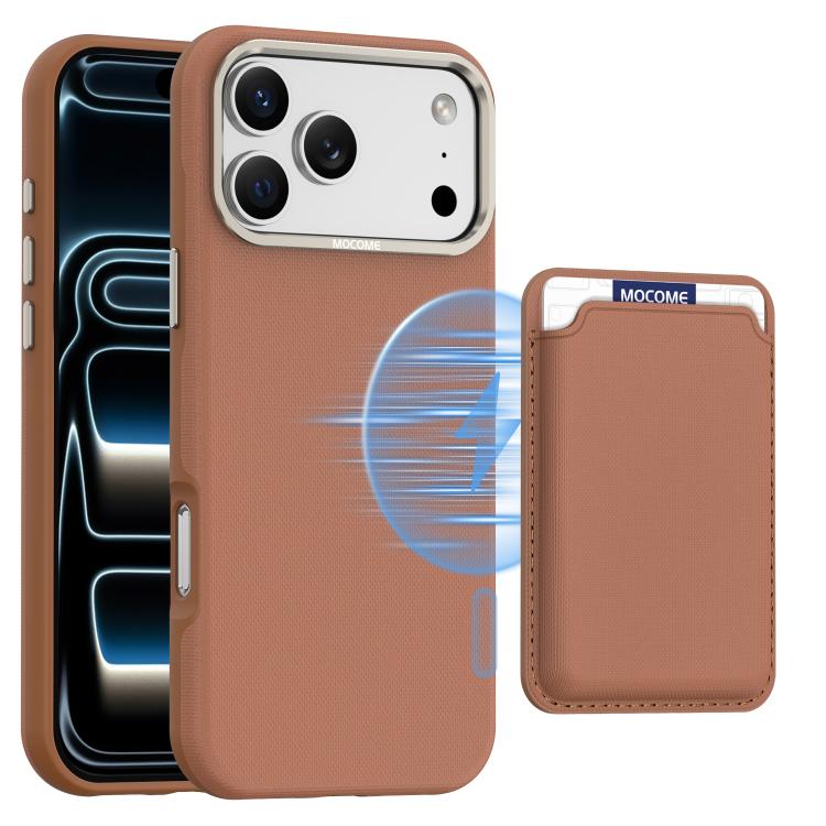 For iPhone 17 Pro Mocome Plain Magnetic Card Bag Phone Case(Brown)