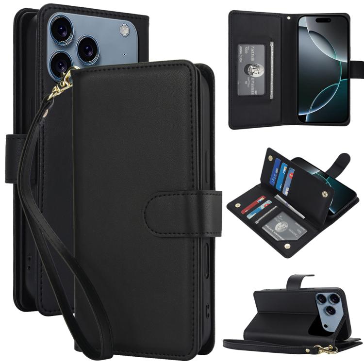 For iPhone 17 Pro Multi-Card Wallet RFID Leather Phone Case(Black)