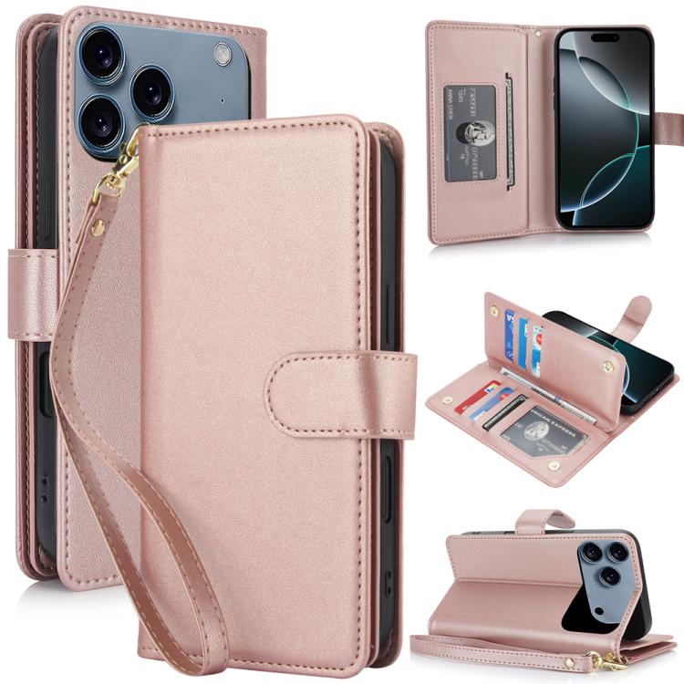 For iPhone 17 Pro Multi-Card Wallet RFID Leather Phone Case(Rose Gold)