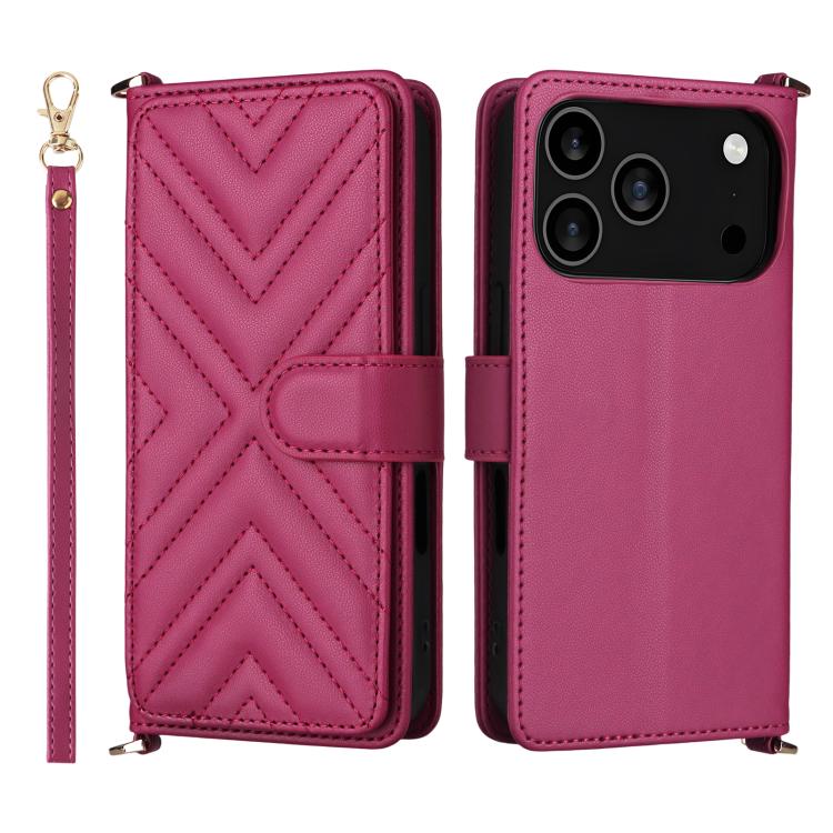 For iPhone 17 Pro Multifunctional 6-Card Slots Leather Phone Case with Wrist Strap(Rose Red)