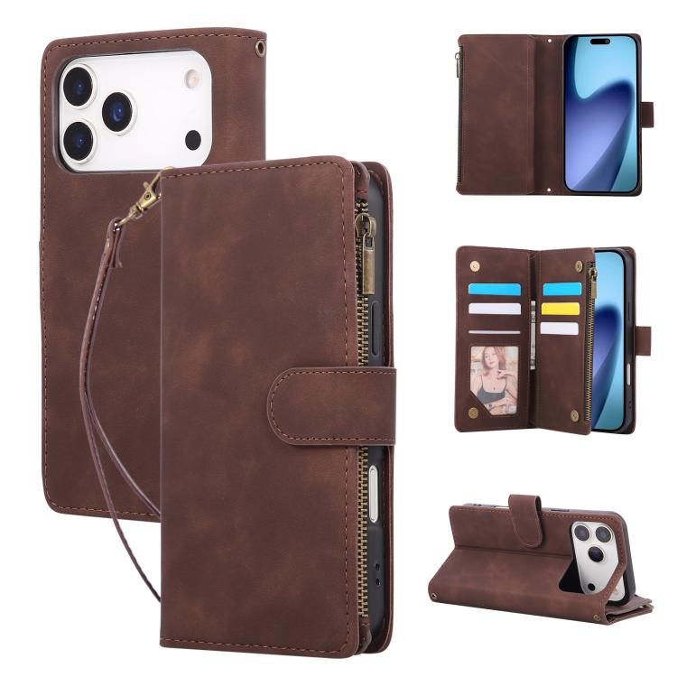 For iPhone 17 Pro Multifunctional Multi-Card Wallet Phone Leather Case(Coffee)