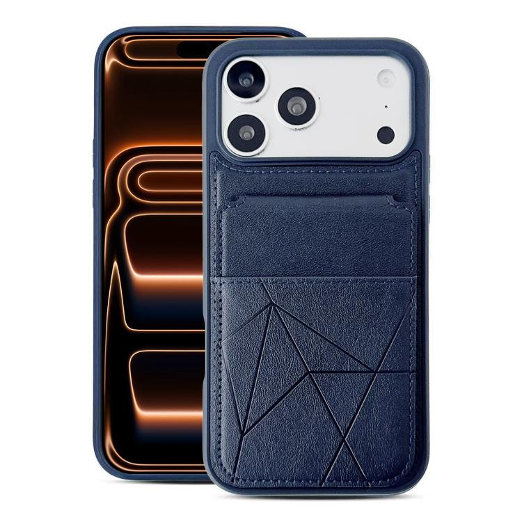 For iPhone 17 Pro Multifunctional Vertical Flip Card Wallet Holder Vegan Leather Back Phone Case(Blue)