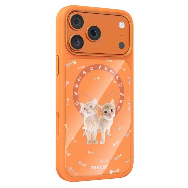 For iPhone 17 Pro Mutural Cats Pattern Liquid Silicone Magnetic Phone Case(Orange)