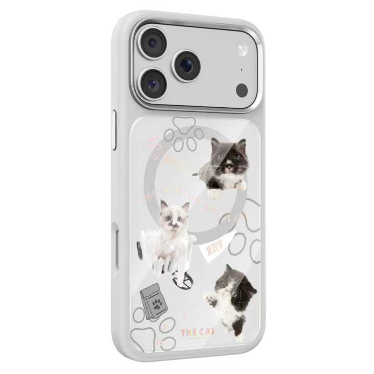 For iPhone 17 Pro Mutural Cats Pattern Liquid Silicone Magnetic Phone Case(White)