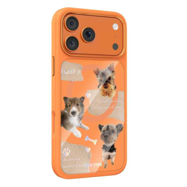For iPhone 17 Pro Mutural Puppy Pattern Liquid Silicone Magnetic Phone Case(Orange)