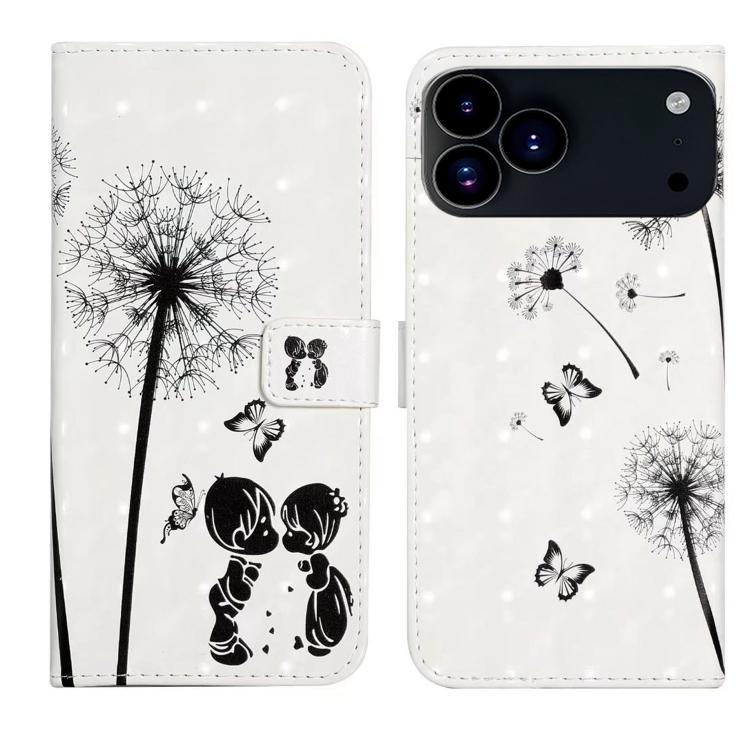 For iPhone 17 Pro Oil Embossed 3D Drawing Leather Phone Case(Couple Dandelion)