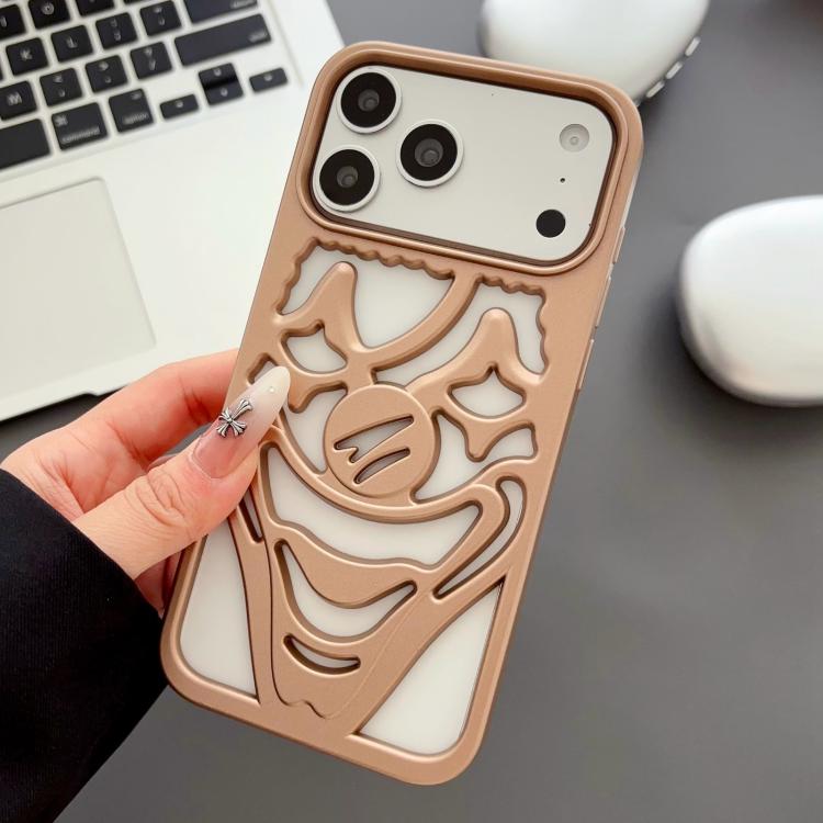 For iPhone 17 Pro Oil Spraying Hollow Out Clown Heat Dissipation TPU Phone Case(Gold)