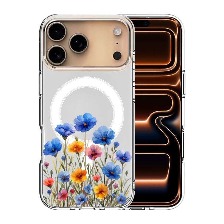 For iPhone 17 Pro Pattern Printing TPU + PC Magnetic Shockproof Phone Case(Blue Flower 020)