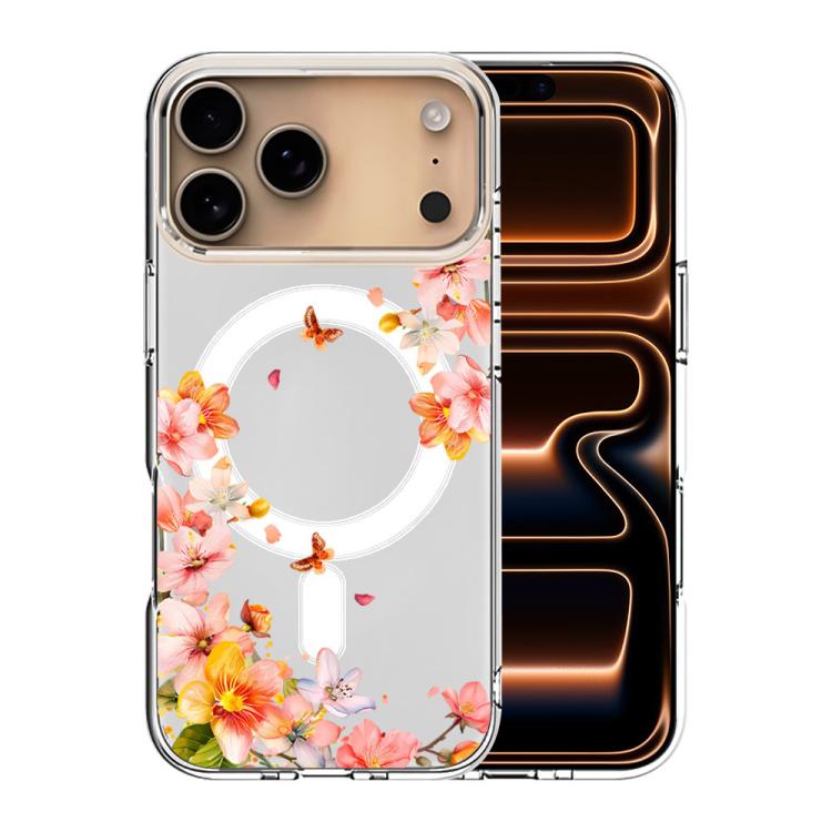 For iPhone 17 Pro Pattern Printing TPU + PC Magnetic Shockproof Phone Case(Flower Butterfly 032)