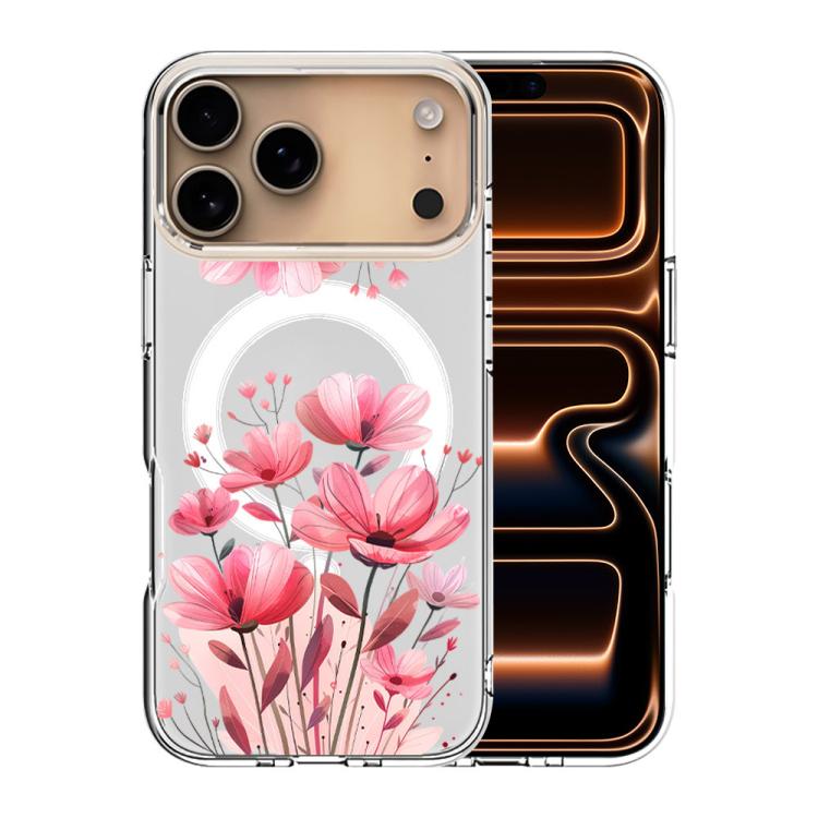 For iPhone 17 Pro Pattern Printing TPU + PC Magnetic Shockproof Phone Case(Pink Flower 034)