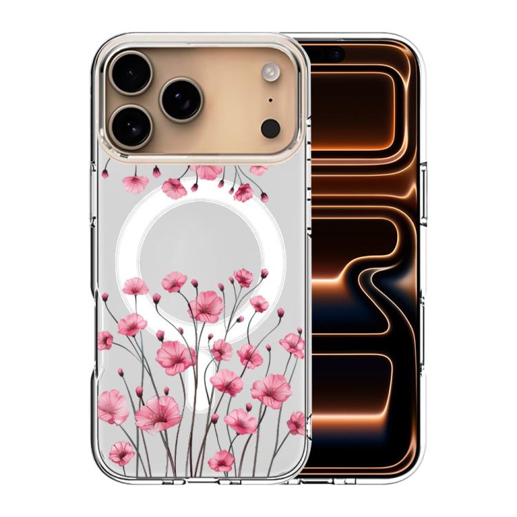 For iPhone 17 Pro Pattern Printing TPU + PC Magnetic Shockproof Phone Case(Pink Flower 035)