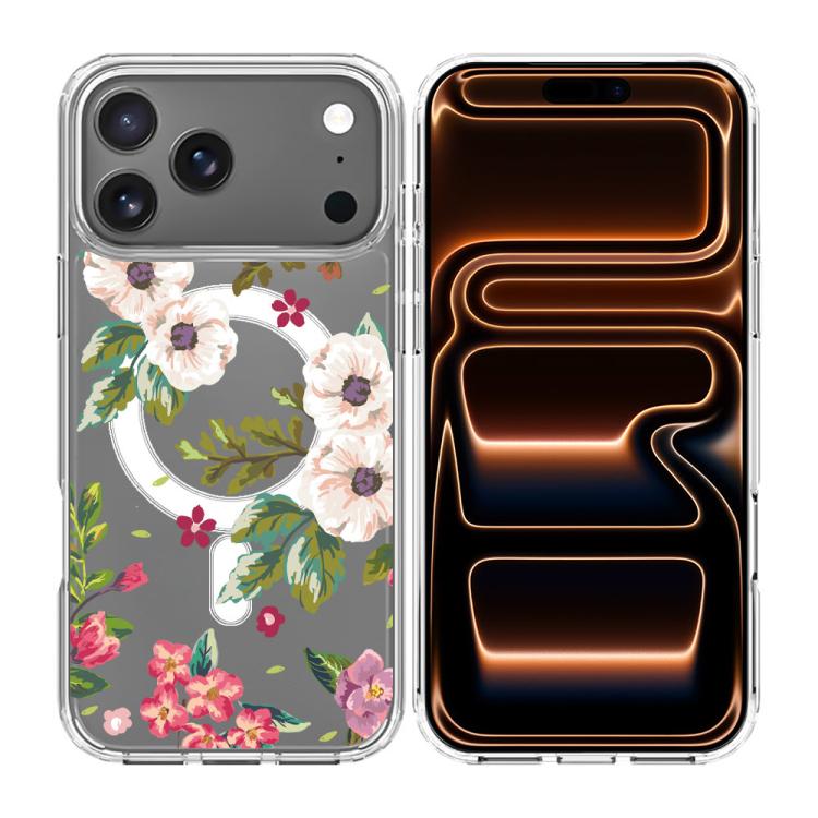 For iPhone 17 Pro Pattern Printing TPU + PC Magnetic Shockproof Phone Case(Purple White 017)