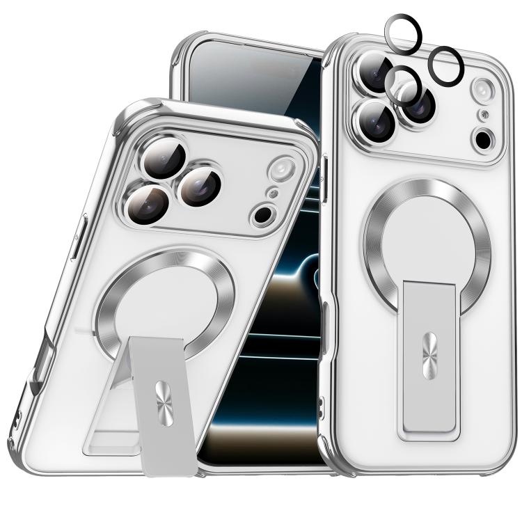 For iPhone 17 Pro Phantom Electroplated Four-Corner Airbag Invisible Holder Shockproof Magnetic Phone Case(Silver)