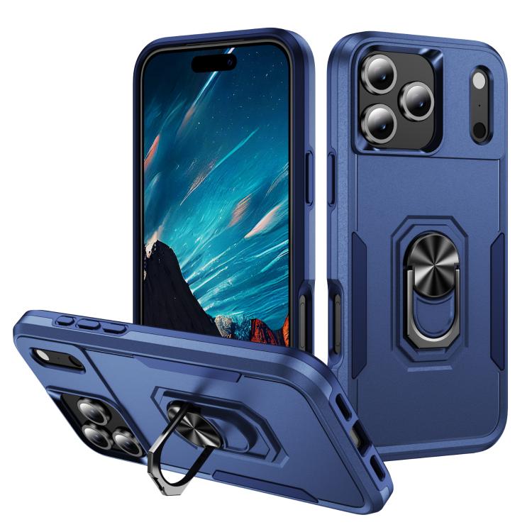 For iPhone 17 Pro Pioneer Armor Heavy Duty PC + TPU Phone Case with Holder(Blue)
