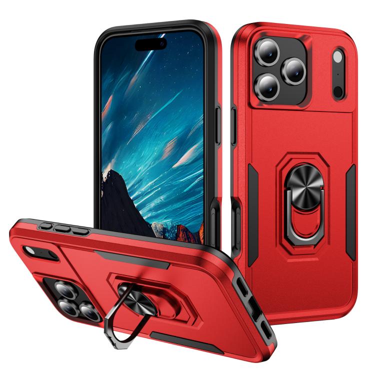 For iPhone 17 Pro Pioneer Armor Heavy Duty PC + TPU Phone Case with Holder(Red+Black)