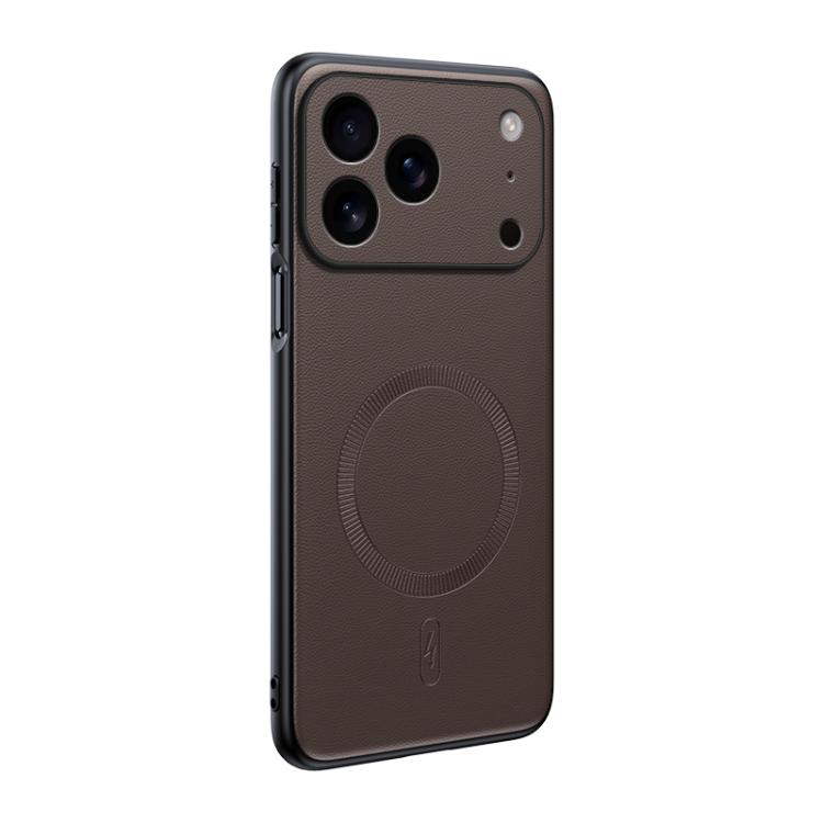 For iPhone 17 Pro Plain Leather MagSafe Shockproof Phone Case(Brown)
