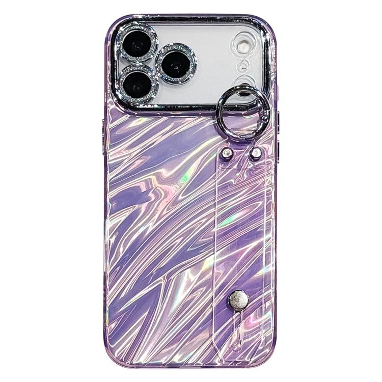 For iPhone 17 Pro Plating Ripples Texture Wristband Holder TPU Phone Case with Lens Film(Purple)