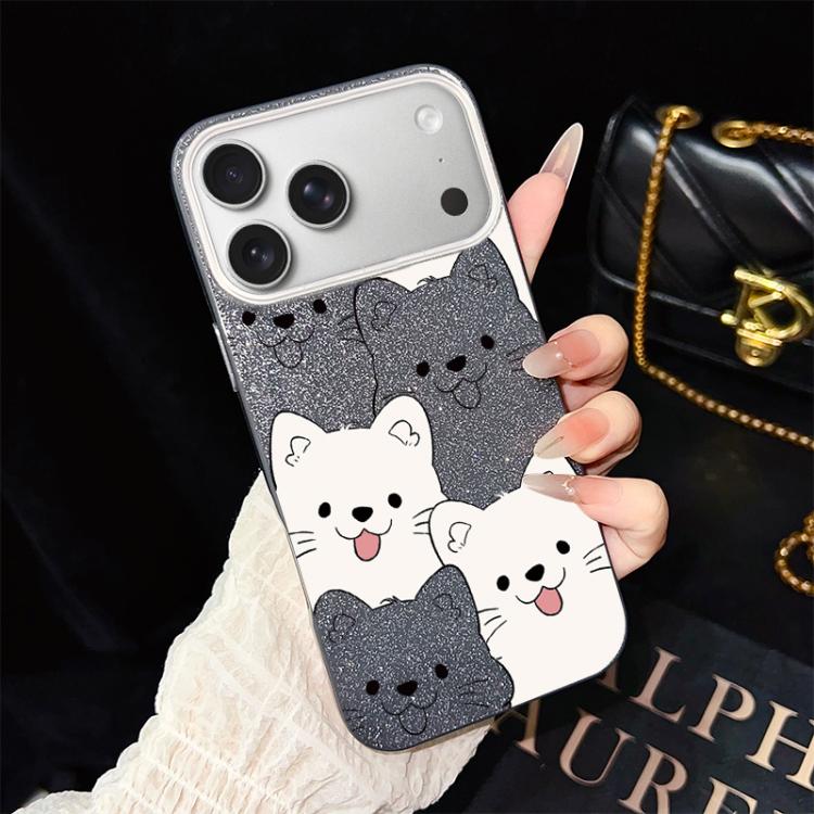 For iPhone 17 Pro Playful Tongue-Out Puppy Pattern IMD Glitter PC Hybrid TPU Phone Case(Black)