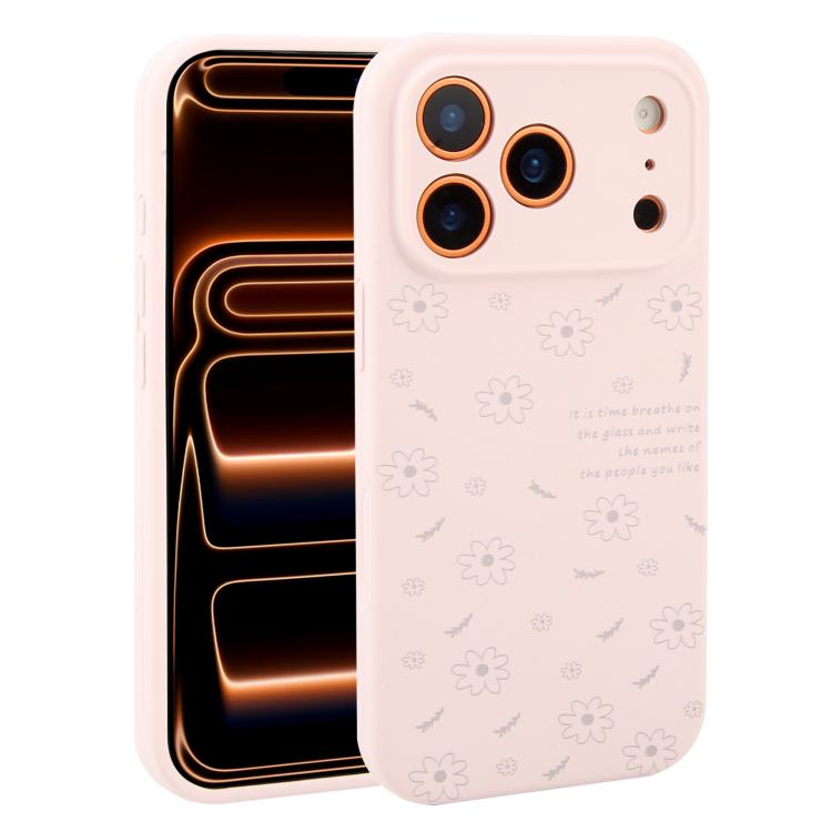 For iPhone 17 Pro Precision Hole Daisy Floral Printed Liquid Silicone Phone Case(Dusty Pink)