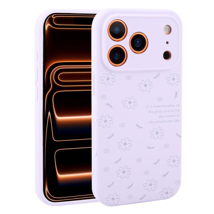 For iPhone 17 Pro Precision Hole Daisy Floral Printed Liquid Silicone Phone Case(Lilac Purple)