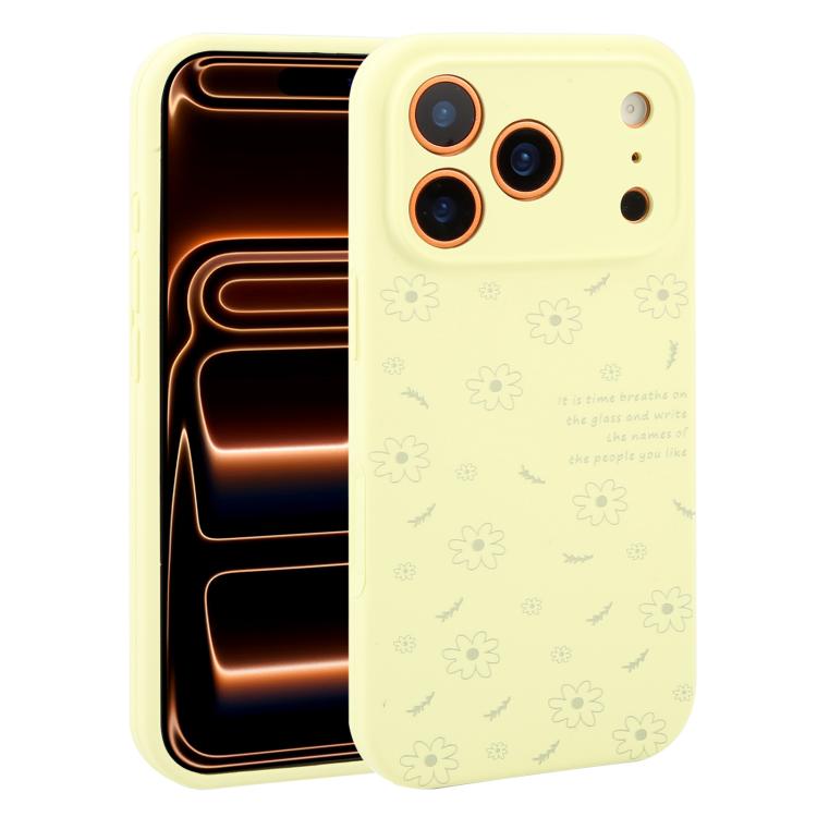 For iPhone 17 Pro Precision Hole Daisy Floral Printed Liquid Silicone Phone Case(Milk Yellow)