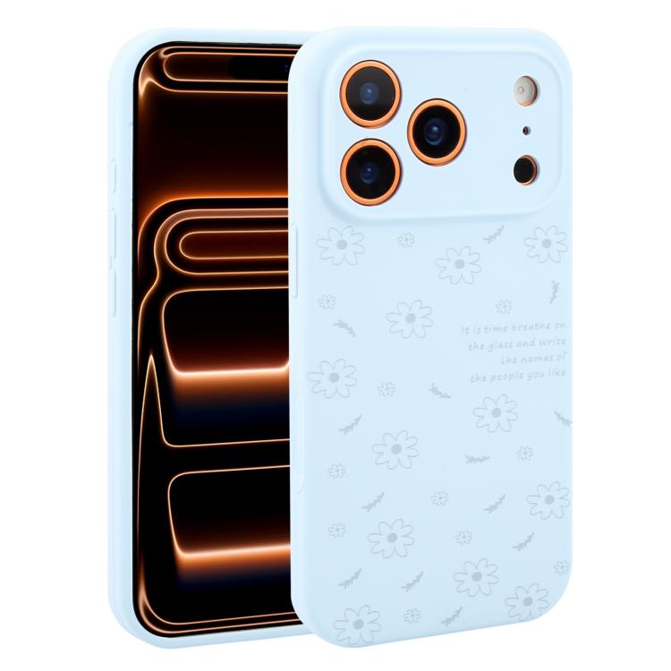 For iPhone 17 Pro Precision Hole Daisy Floral Printed Liquid Silicone Phone Case(Sky Blue)