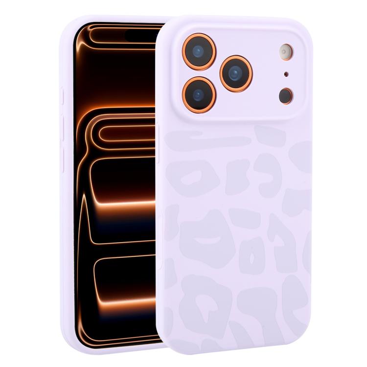 For iPhone 17 Pro Precision Hole Leopard Print Liquid Silicone Phone Case(Lilac Purple)