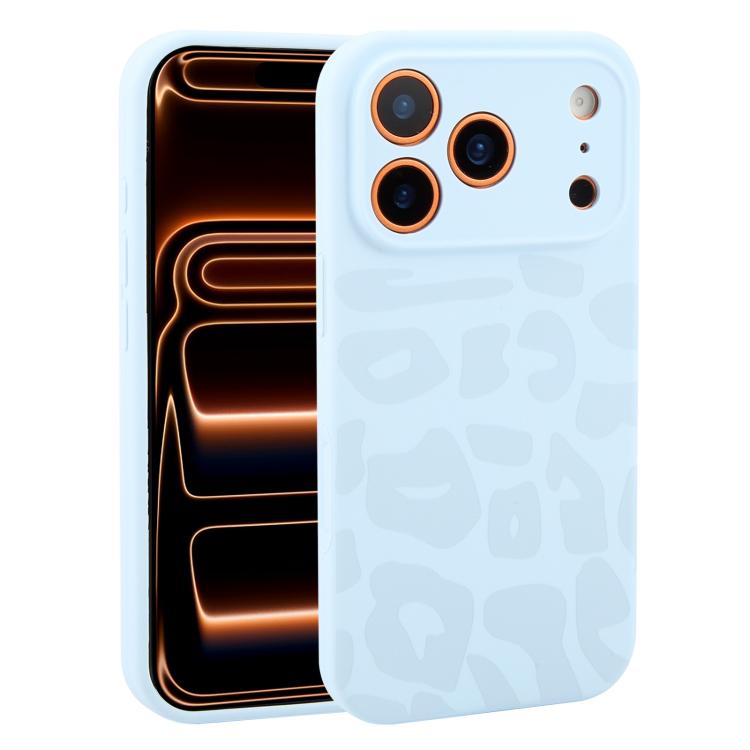 For iPhone 17 Pro Precision Hole Leopard Print Liquid Silicone Phone Case(Sky Blue)