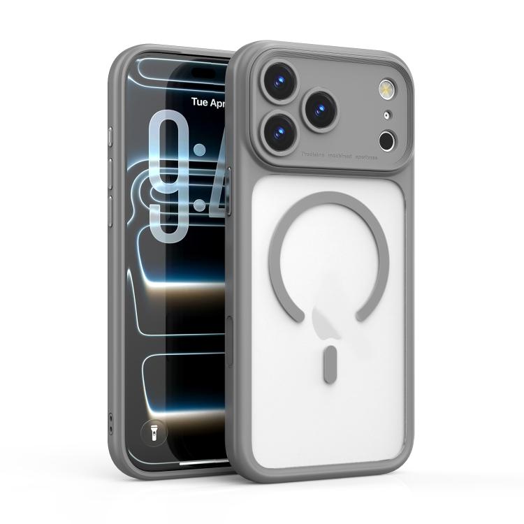 For iPhone 17 Pro Precision Hole PC Transparent Shockproof Magnetic Phone Case(Gray)