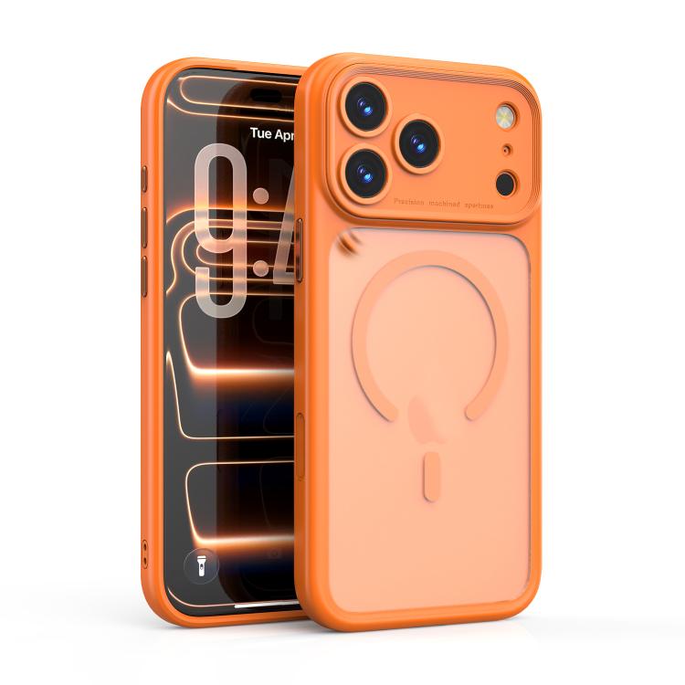 For iPhone 17 Pro Precision Hole PC Transparent Shockproof Magnetic Phone Case(Orange)