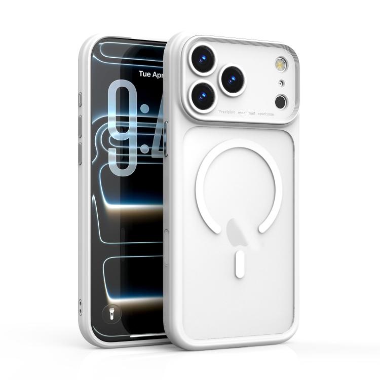 For iPhone 17 Pro Precision Hole PC Transparent Shockproof Magnetic Phone Case(White)