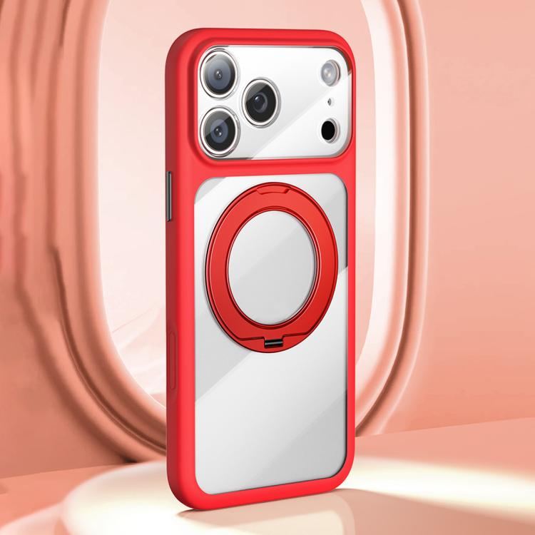 For iPhone 17 Pro Precision Hole Skin-Feel Magnetic Holder Phone Case with AI Shutter Button(Red)