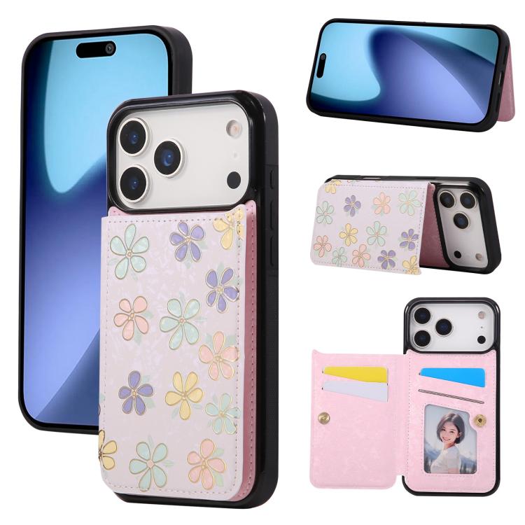 For iPhone 17 Pro Printed Double Buckle RFID Anti-theft Phone Case(Blossoming Flowers)