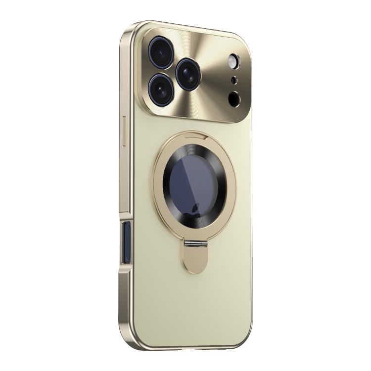 For iPhone 17 Pro Privacy Screen Film Full Cover MagSafe Holder Phone Case(Gold)