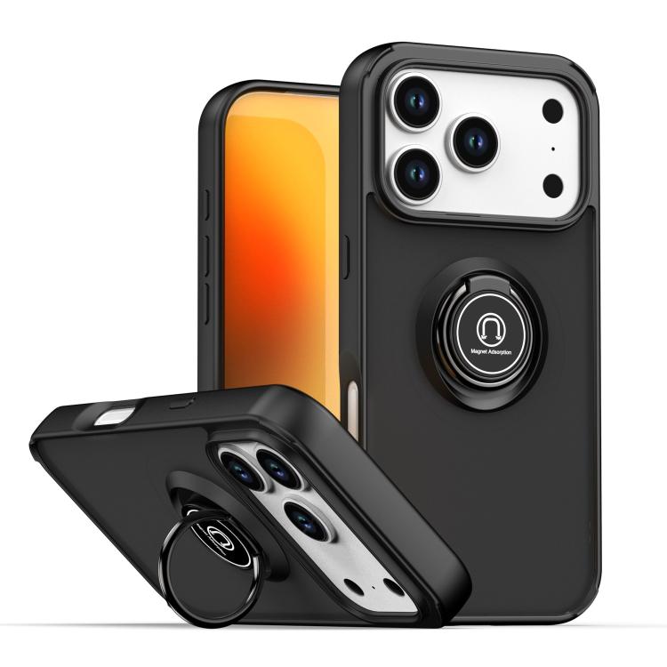 For iPhone 17 Pro Q Shadow 1 Series TPU + PC Phone Case with Ring(Black+Black)