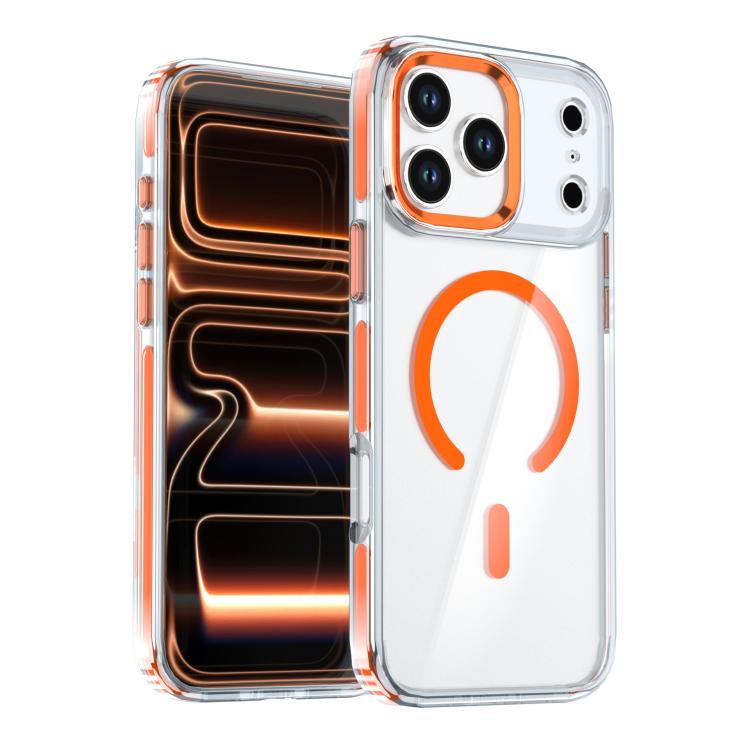 For iPhone 17 Pro Qicai Two-color Transparent Magnetic Phone Case(Orange)