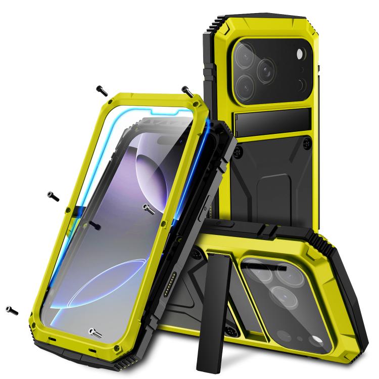 For iPhone 17 Pro R-JUST Metal + Silicone + Tempered Glass Life Waterproof Phone Case with Holder(Yellow)