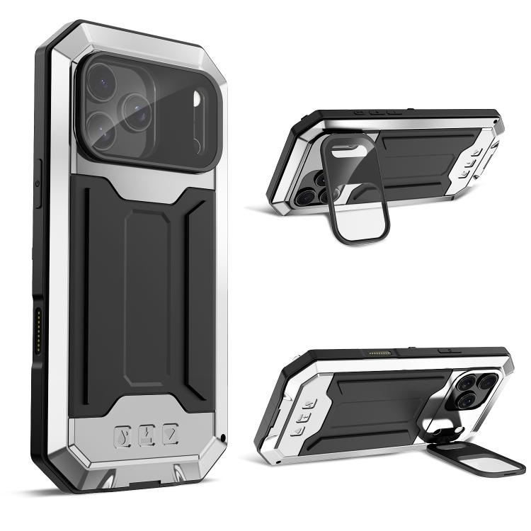 For iPhone 17 Pro R-JUST Sliding Camera IP54 Life Waterproof Holder Phone Case(Silver)