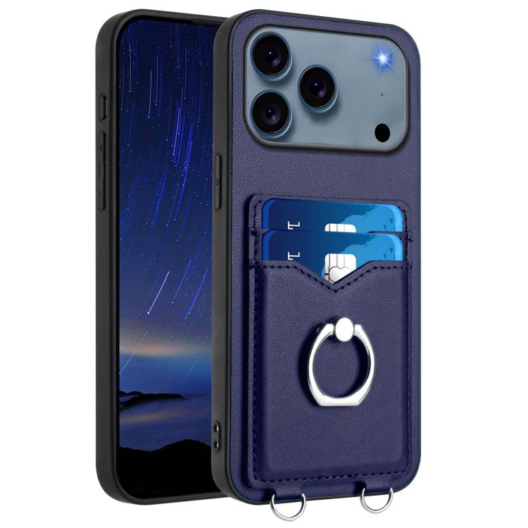 For iPhone 17 Pro R20 Ring Card Holder Phone Case(Blue)