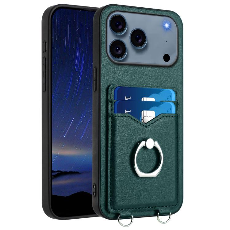 For iPhone 17 Pro R20 Ring Card Holder Phone Case(Green)