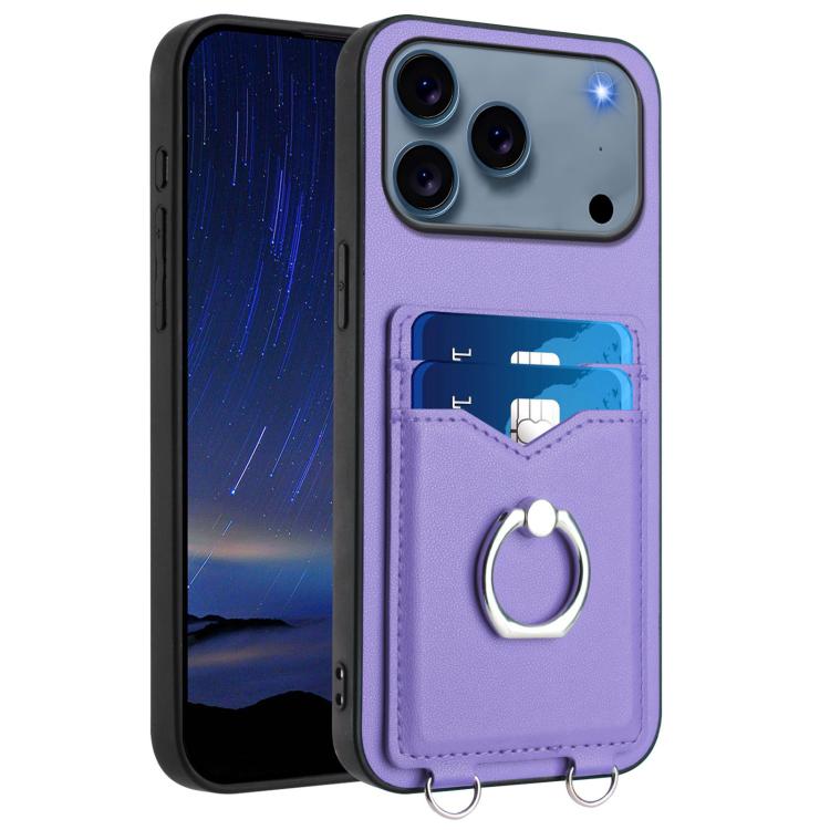 For iPhone 17 Pro R20 Ring Card Holder Phone Case(Purple)